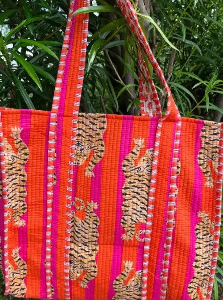 Tiger block Print Tote Bag Indian Handmade Cotton Shopping