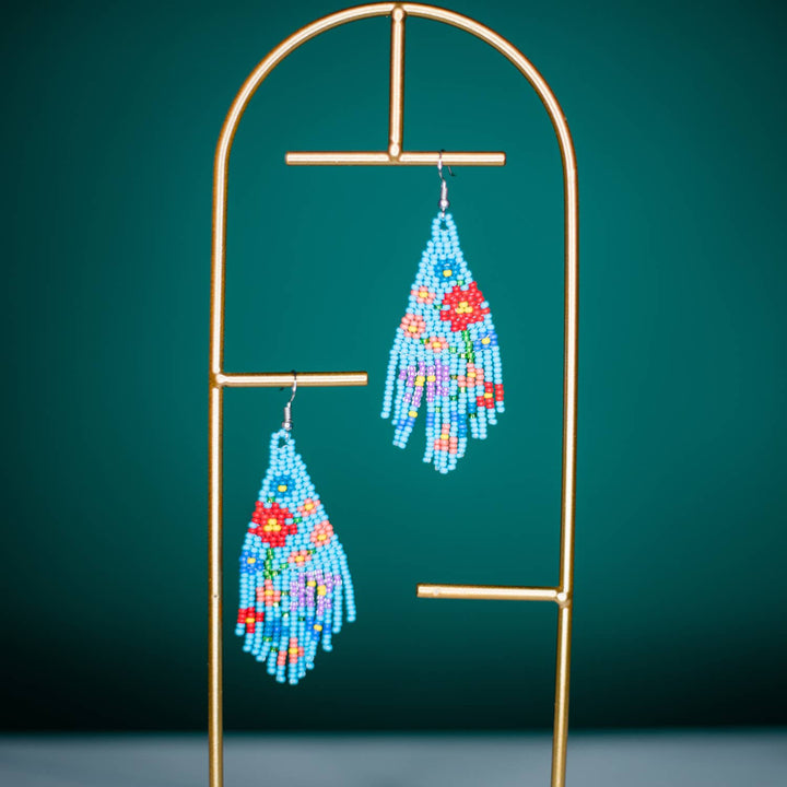 Flower Fringe Earrings: Turquoise