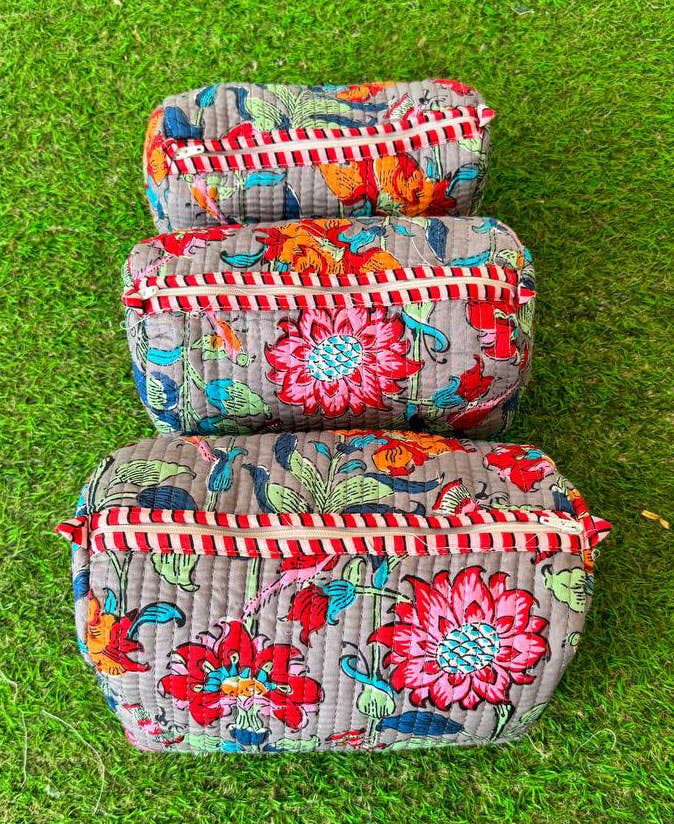 Beautiful Floral Print Bag Handmade Cotton Quilted Pouch Bag