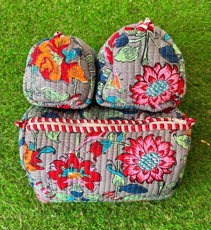 Beautiful Floral Print Bag Handmade Cotton Quilted Pouch Bag